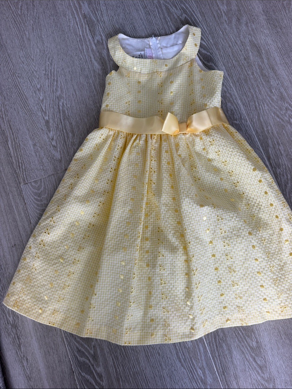 Bonnie Jean Yellow Satin-Bow Party Dress